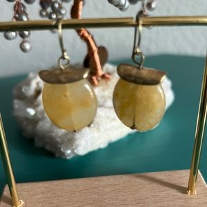 Handcrafted Asian Motif Round Translucent Citrine Gemstone Drop Disc Earrings